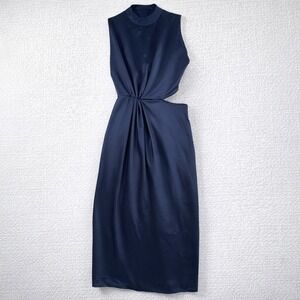ZARA Navy Blue Cut Out Maxi Dress Sleeveless High Neck Evening USA L